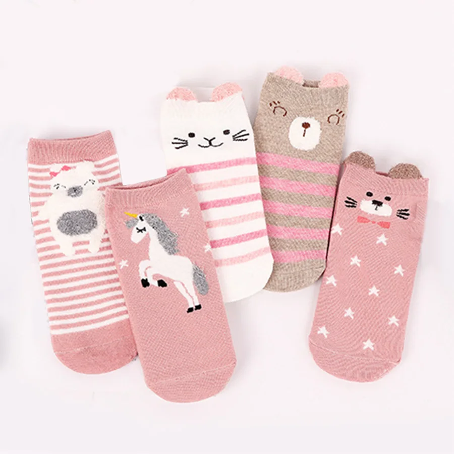 Женские хлопковые носки по щиколотку 5 пара/лот тонкие мягкие с забавными милыми