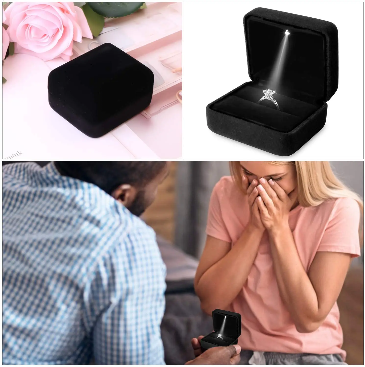 Square Velvet Ring Box LED Light Jewelry Gift Display Case Engagement and Wedding Ring Box Holder Case Storage Gift Box images - 6