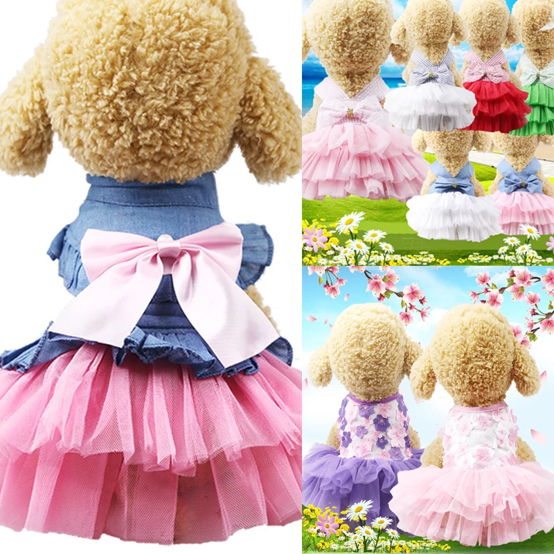 

Summer Dog Lace Tullle Dress Pet Dog Clothes For Small Dog Party Birthday Wedding Bowknot Dress Puppy Costume Spring Pet Clothes