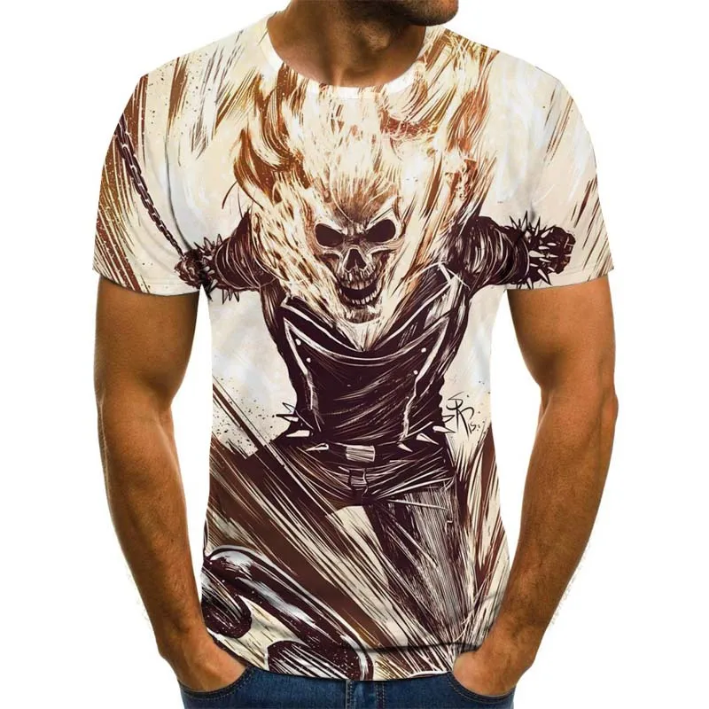 

Summer 3D printing heavy metal skull head men and women t-shirt fashion street punk style short-sleeved T-shirt