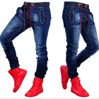 Мужские джинсы, новинка, ярко-синие брюки, Европейская и американская мода, Джокер, обтягивающие сшитые джинсы с небольшими лапками