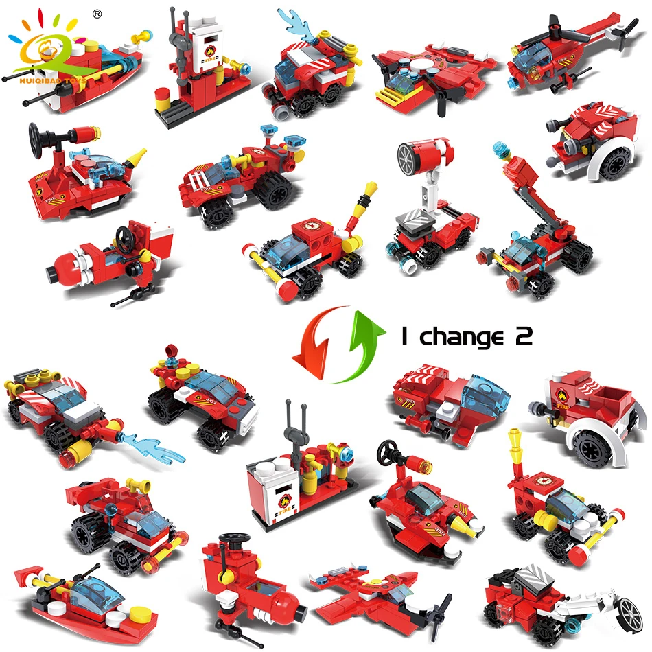 HUIQIBAO 670 шт пожарные машины автостанция Вертолет Лодка строительные блоки город