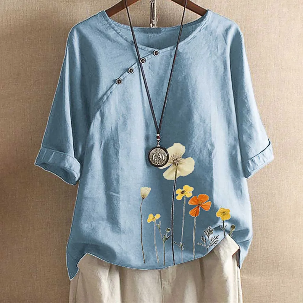 Новинка 2020 летняя хлопковая льняная блузка Женская винтажная рубашка с коротким
