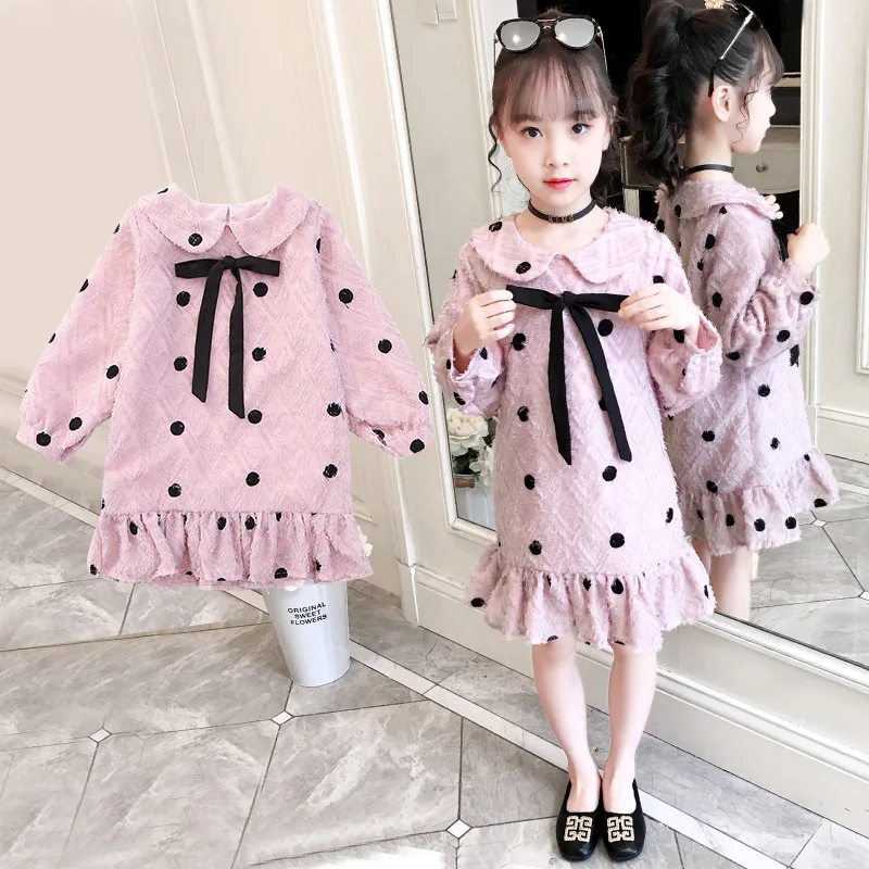 Детская одежда 2019 г. платье с длинными рукавами для девочек новое модное