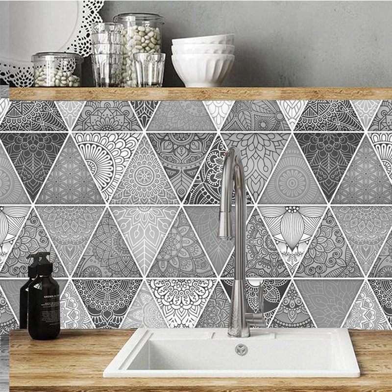 

Mandala Triangles Strip Tiles Wall Stickers Bathroom Kitchen Wardrobe Door Home Decor DIY Wallpaper Customed Grey Spain PVC