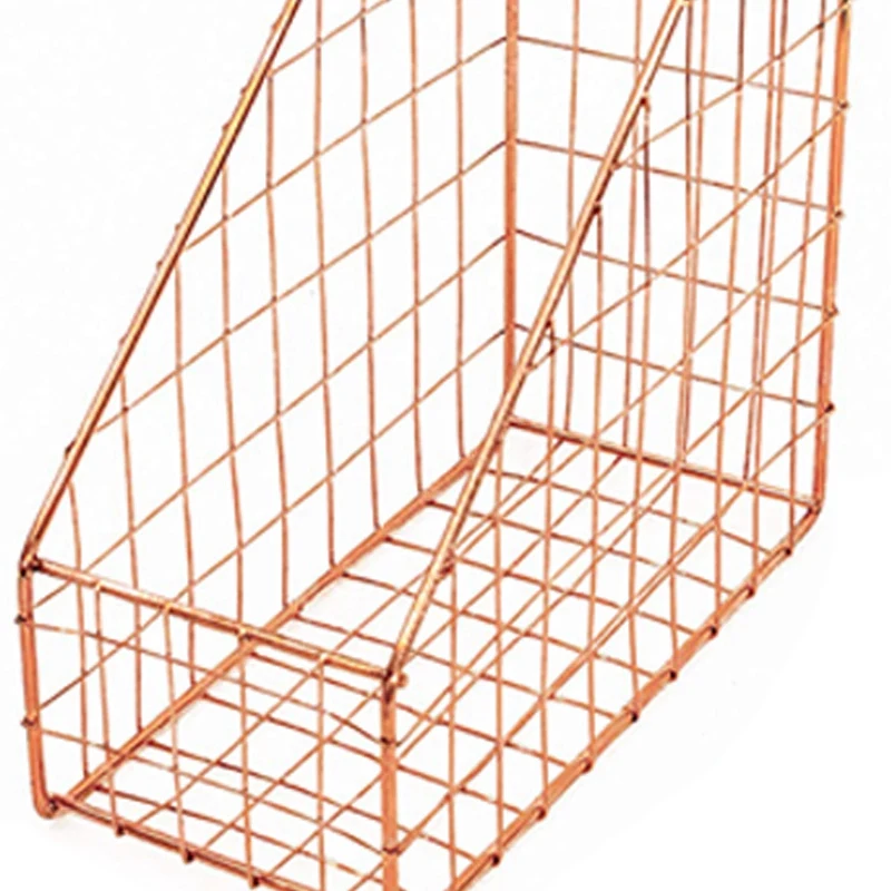 

2 Pcs Rose Gold Office Desk Decorative File Box with 3 Compartment Metal Pencil Holder, Desk Storage Container