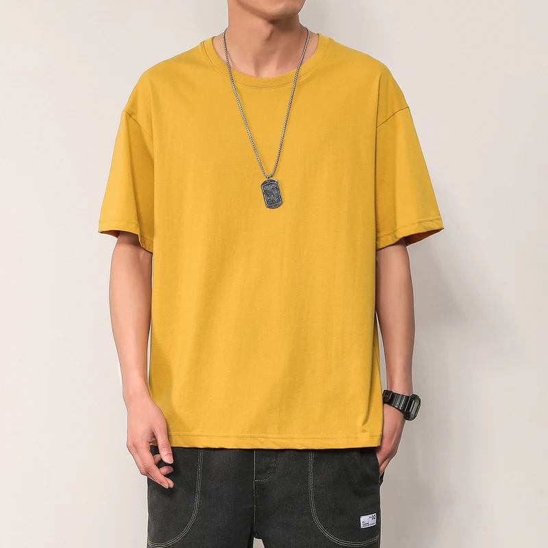 Legible 2021 Summer O-Neck T-Shirts Men Solid Streetwear Mens Loose Casual Short Sleeve Tops Tees Male T Shirts | Мужская одежда