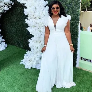 Женский шифоновый комбинезон, комбинезон в африканском стиле с V-образным вырезом и оборками, плиссированные широкие брюки, пляжная одежда в стиле бохо, 2020