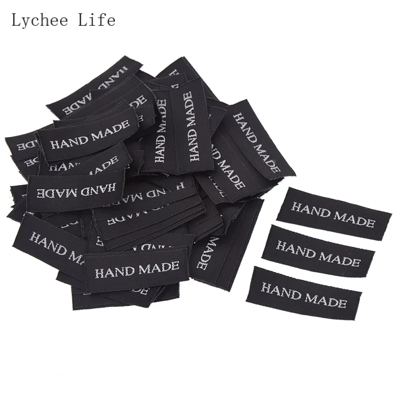 100 шт./лот черные этикетки ручной работы для одежды с принтом надписи