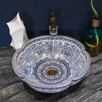 chinese jingdezhen blue and white porcelain above counter basin ceramic art washbasin