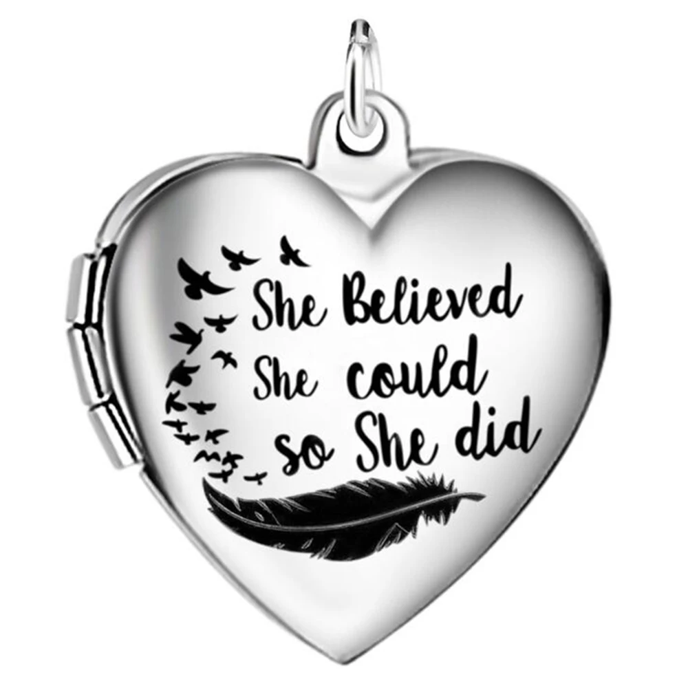 

Stainless Steel She believed she could so she did Heart-shaped Necklace Locket Photo Frame Pendants For Women Charm Jewelry Gift