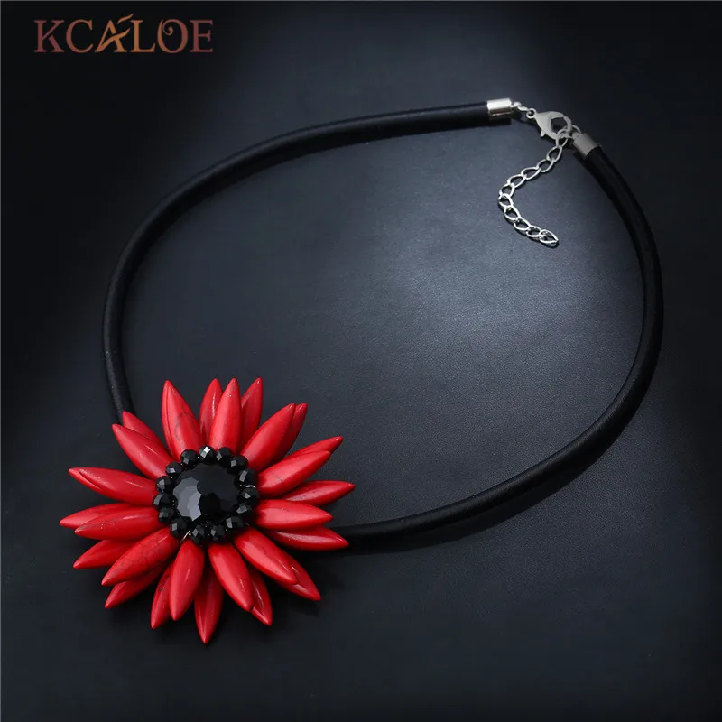 KCALOE женский большой ожерелье-чокер с цветами Подвески Boho Черная веревка