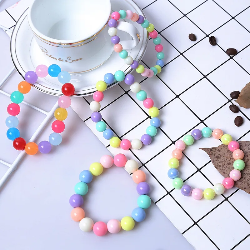 

Fashion Cute Candy Color Acrylic 8mm 10mm 12mm Beads Gift for Child Bracelets Princess Baby Girl Jewelry Kid Accessories