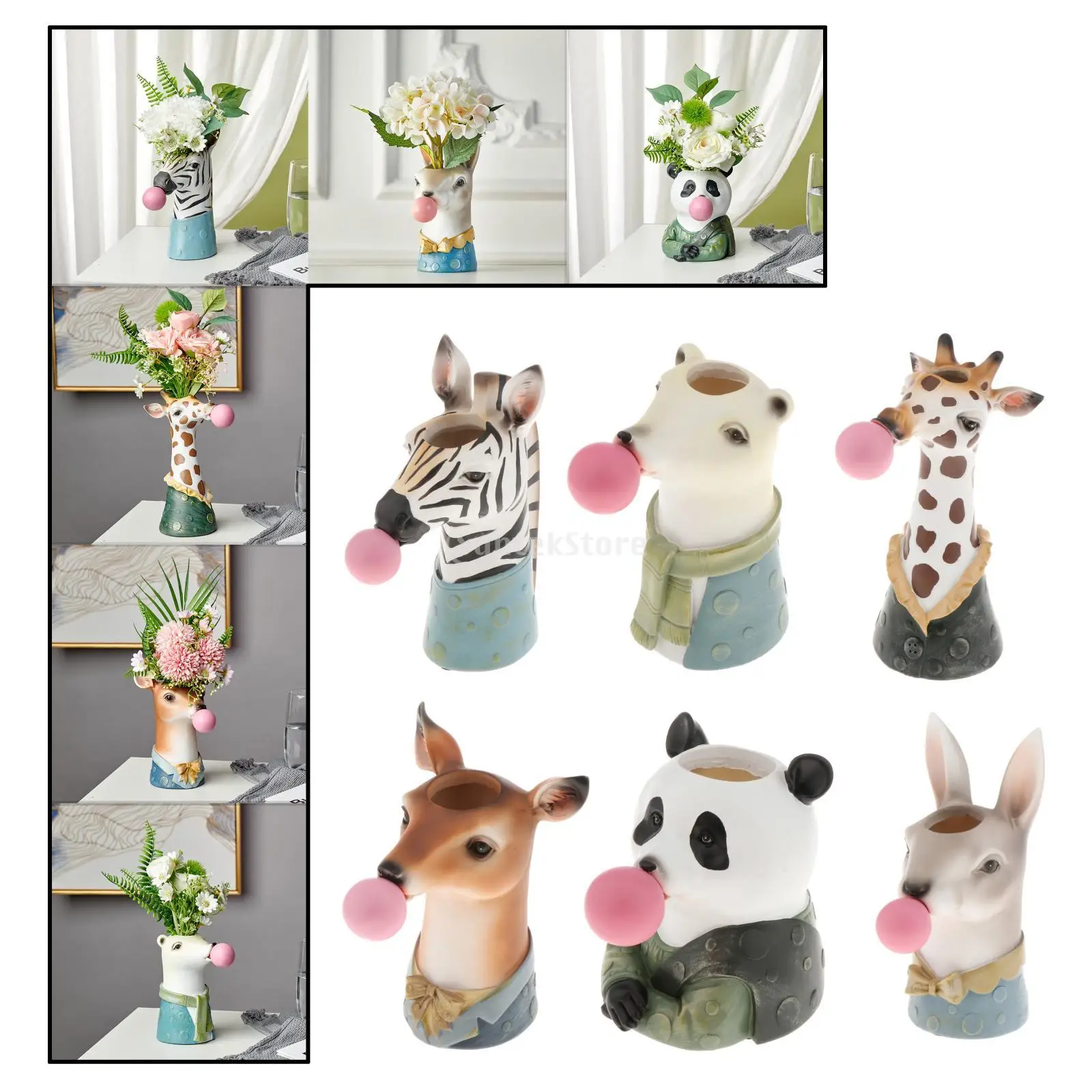 2 3 шт. Творческий смолы ваза с животными настольных Горшок Офис Бар Декор