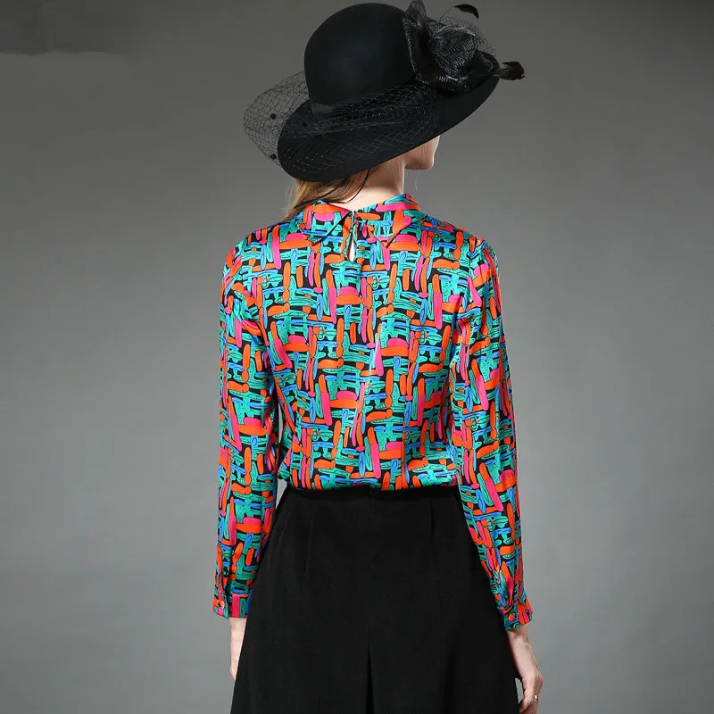 

Women's Fashion Blouses 2021 Spring Autumn 92% Silk Blouse Long Sleeve Shirt Printing Women Tops blusa feminina CYO100