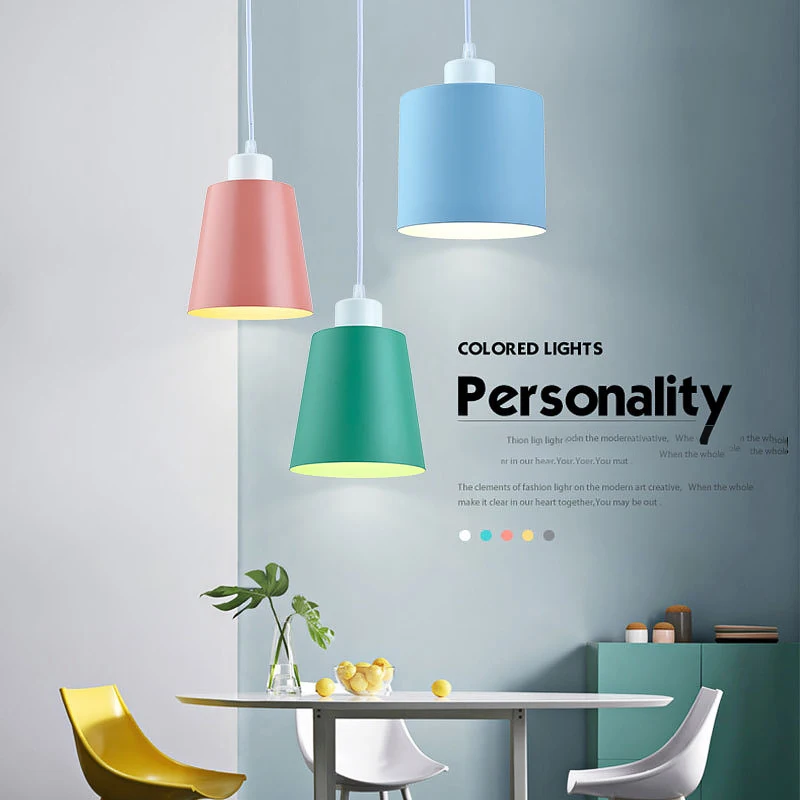 Nordic Simple Pendant Lights LED Hang Lamp Colorful Aluminum Fixture For Restaurant Kitchen Island Bar Hotel Home Decor E27