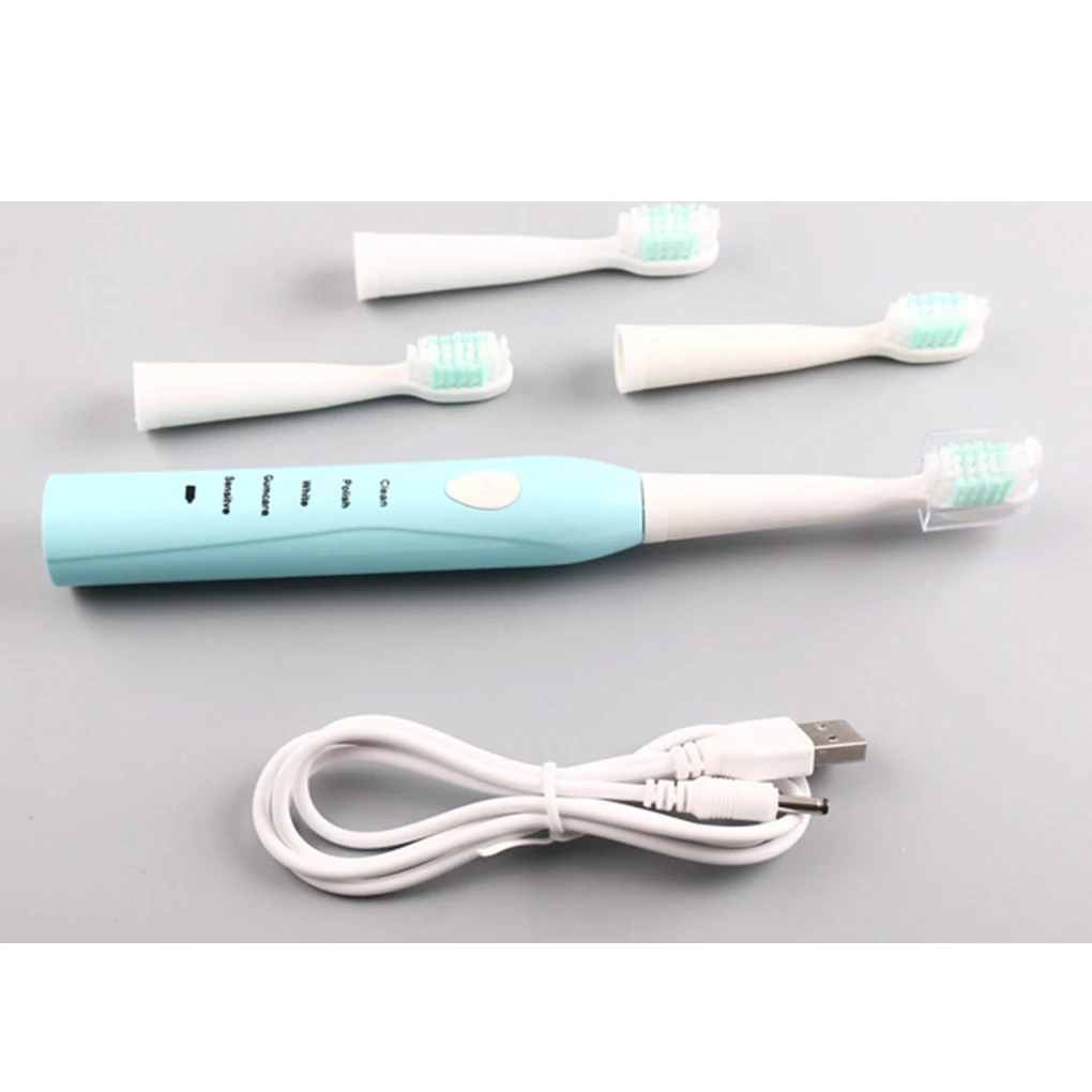 Щетка Зубная ультразвуковая аккумуляторная с зарядкой от USB 4 сменными головками