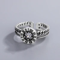 retro personality roman digital ring exquisite zircon five pointed star opening knitting ring womens street leisure jewelry