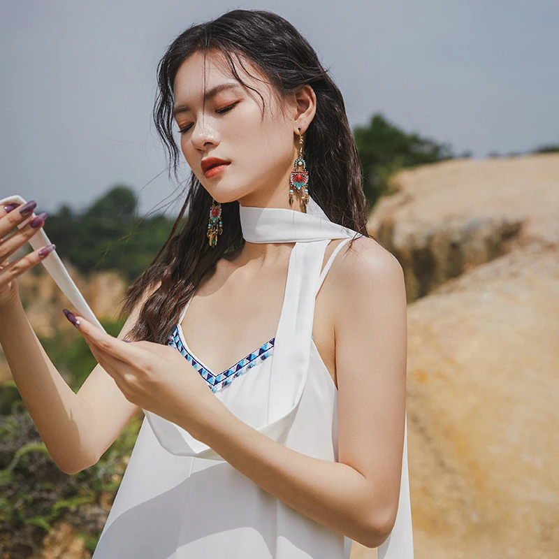 

With Irregular Hem Summer 2021Ethnic Casual Party Night Tropical Beach Vacation Runway Sundress New Women Long White Slip Dress