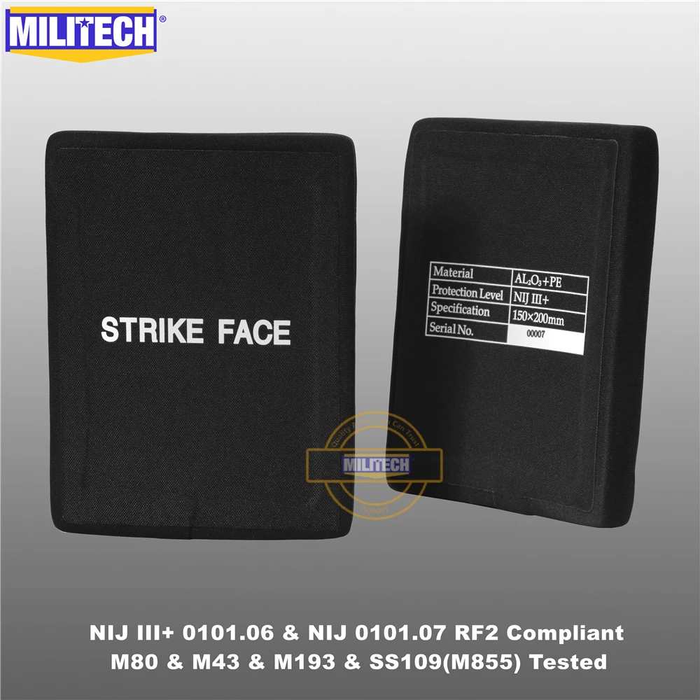 

AK47&SS109&M80 6"x8" NIJ 3+ 0101.06/NIJ 0101.07 RF2 Alumina Ballistic Panel Two PCS Bulletproof SAPI Plate Stand Alone--MILITECH