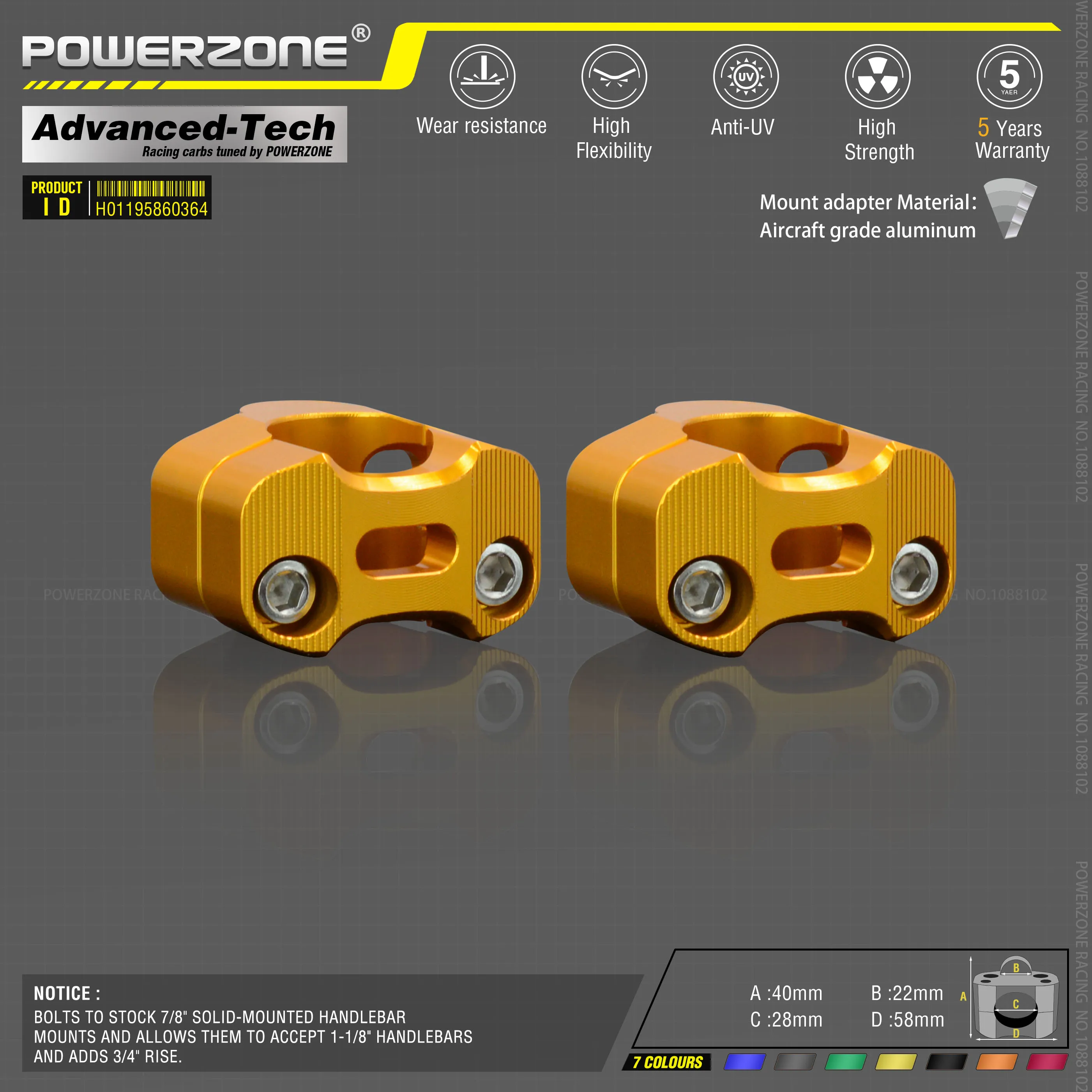 Алюминиевый тиски из металлического сплава для мотоцикла 22 мм 7/8 дюйма крепление