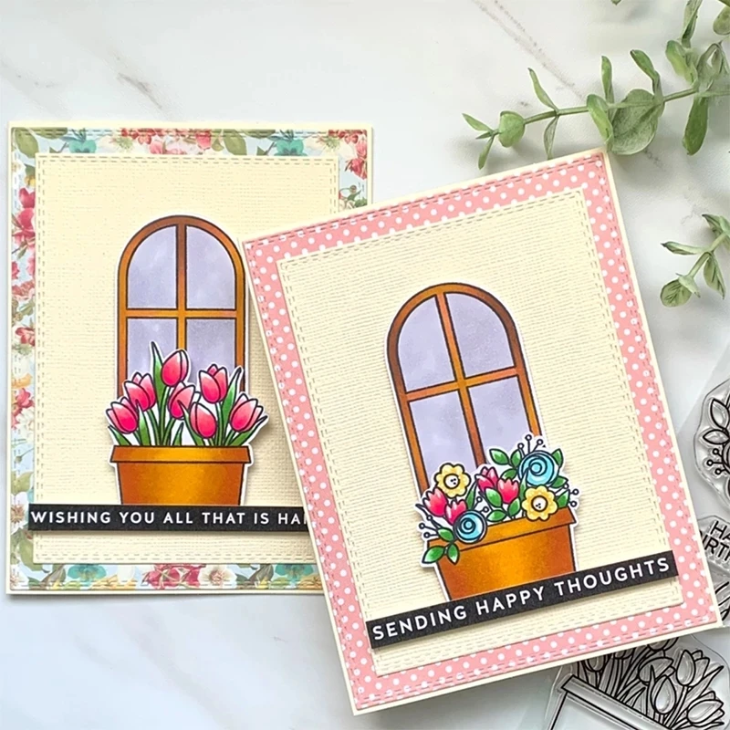 

2021 New Window Flower Pot Wreath Clear Stamps and Metal Cutting Dies Set For Girl Craft Making Scrapbooking Album Greeting Card