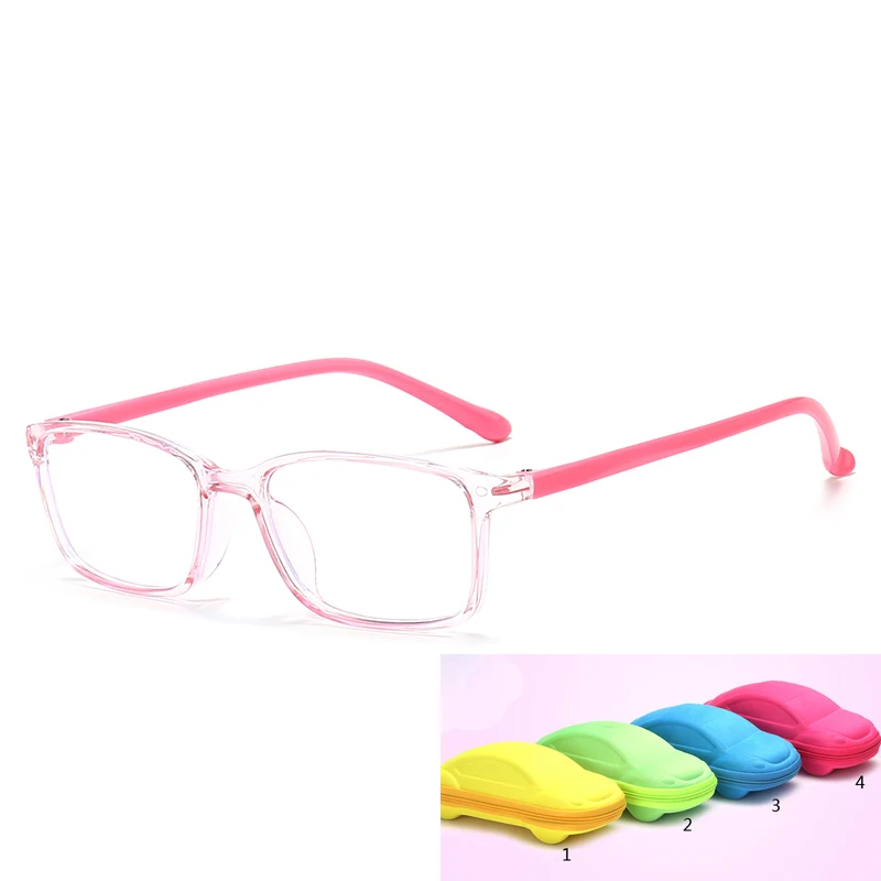 

With Case Boy Girl Game Reading Computer Protective Goggle Fashion Children Glasses Plain Kids Square Anti Blue Light Eyewear