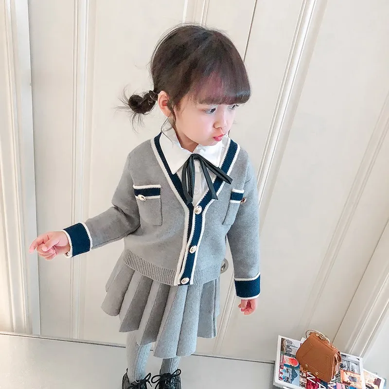 

Fashion Clothing For Girls Winter Costume New Baby Girls Sweater Cardigan+Skirt 2Pcs Baby Knitted Suit Toddler Girls Clothing