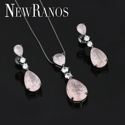 Pink -black plated Newranos серьги-гвоздики в форме капли воды и ожерелье с кулоном, вечерние Ювелирные наборы, подарок для женщин SFX003912 - Окраска металла: Pink -black plated