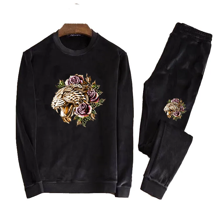 

Men's Velour Velvet Sport Sweatshirt Tracksuit Track Suit Outwear 2PC Jacket Coat Pants Trousers Sets Outfits Colorful Tiger