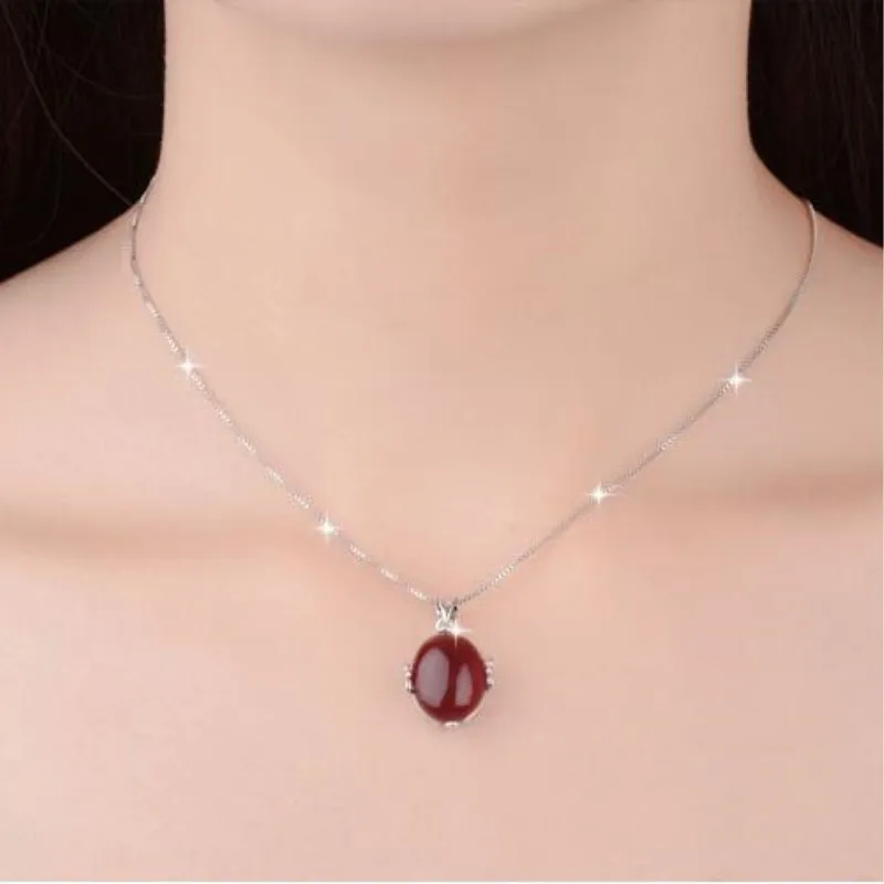 New Fashion Natural Stone Female 925 Sterling Silver Jewelry Personality Oval Geometry Two Colors Pendant Necklaces H339 | Украшения и