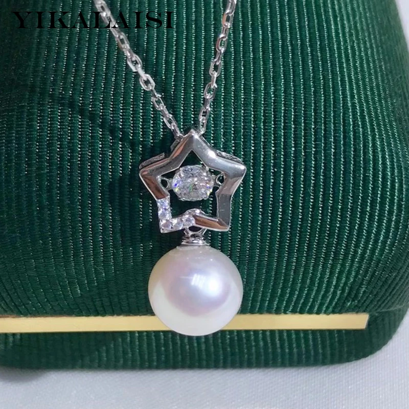 

YIKALAISI 925 стерлингового серебра Серебрянное ювелирное ожерелье для женщин; Женская обувь на каблуке 9-10 мм круглый натуральный пресноводный ж...