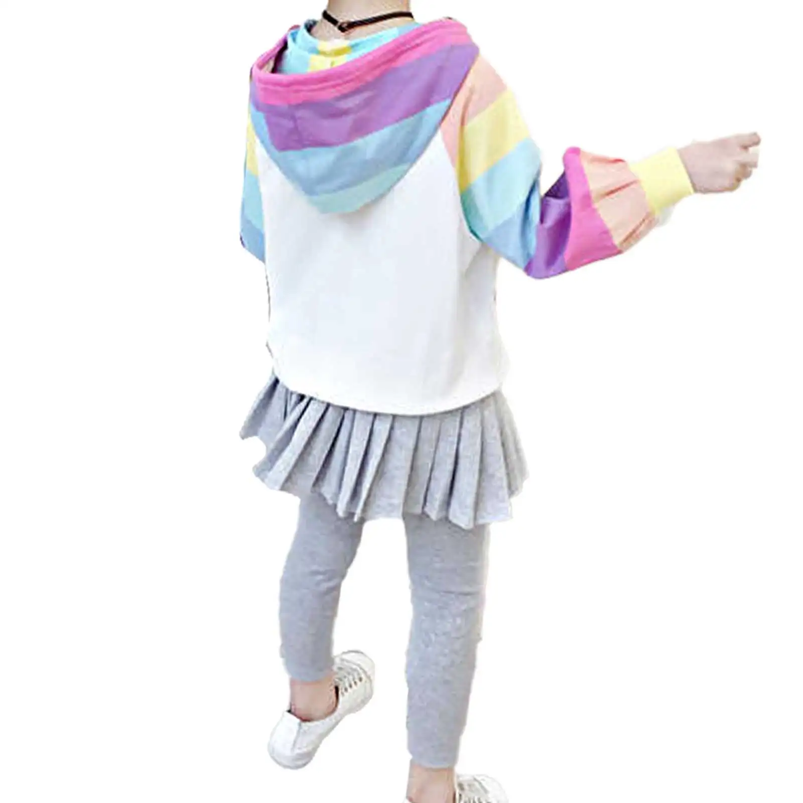 Chidren Clothes Girls Spring Autumn Rainbow Striped Sweatshirt Tops With Skirt Pants Set 2Pcs Tracksuit Outfits Kids Clothing