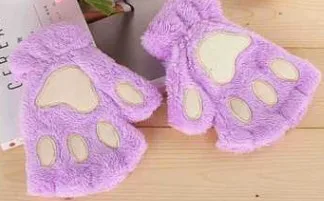 Коготь кошки Косплей-Одежда плюшевая перчатки женские новые вечерние на Хэллоуин аниме осень зима теплые аксессуары милый кот ролевые Игровые перчатки фурнитура - Цвет: purple