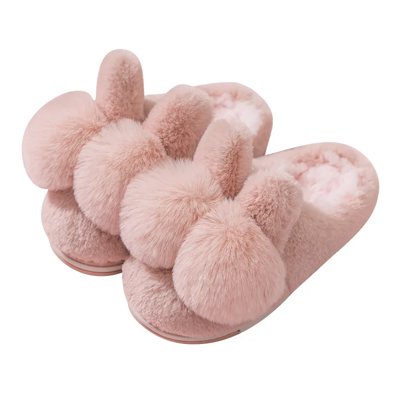 

Ear Designer Winter Indoor Bedroom Women Fur Slippers Warm Faux Fur Ladies Slides Flats Comfortable Women Furry Slippers