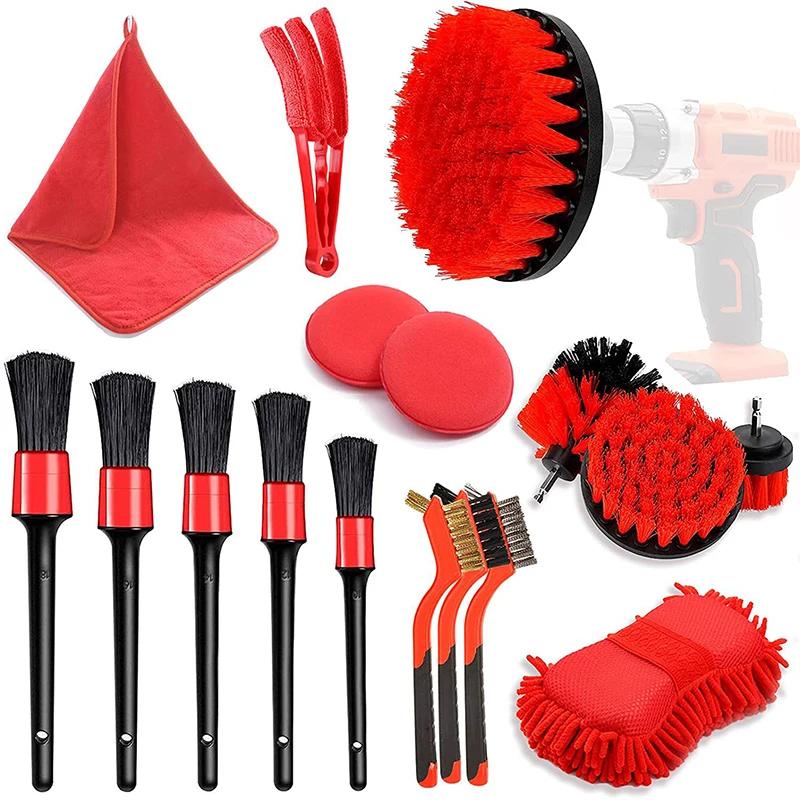 

17Pcs Car Detailing Cleaning Brushes Car Interior Exterior Cleaning Tools Microfiber Towel Automobile Air Vents Wheel Wash Kit