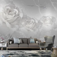 custom self adhesive wallpaper modern jazz white marble white rose flower photo wall mural living room tv waterproof 3d stickers