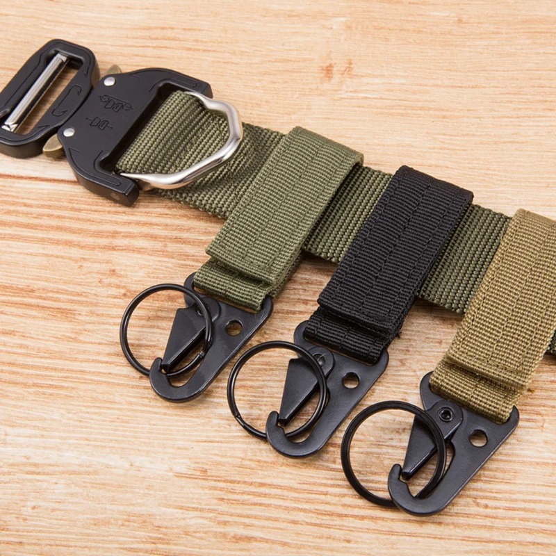 

Men's canvas clasp Colorful Keychain Military nylon metal button Oyster mouth shape Paste belts Cool alloy buckle men eagle belt