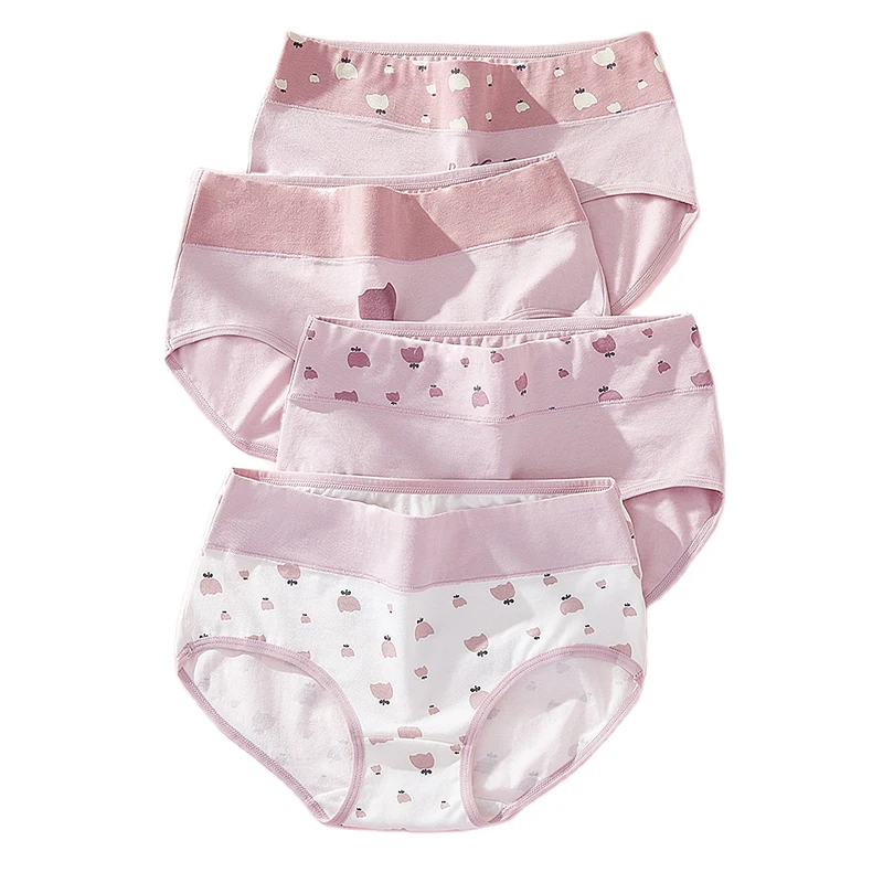

High Waist Cotton Women Panties Lovely Pink Seamless Briefs Underwear Sexy Breathable Underpants Belly Closed Female Lingerie