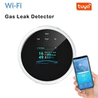 Умный датчик утечки газа Tuya, Wi-Fi датчик с функцией температуры и ЖК-дисплеем, работает с приложением Smart Life