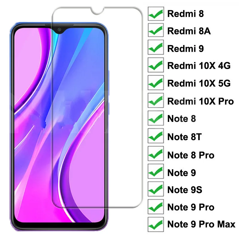 Закаленное стекло 9H для Xiaomi Redmi 9 8 8A 10X Защитное экрана Note 8T 9S Pro Max защитное