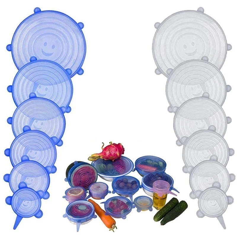 6x Набор Мягкая силиконовая крышка для оставшейся пищи свежая стрейч чаша