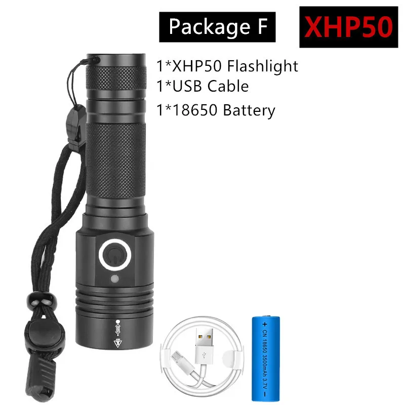 Package F 8000лм супер яркий тактический Водонепроницаемый фонарь, XHP50 и XHP70.2 светильник-вспышка с 4 режимами, светильник для кемпинга, аккумулятор 16850 - Испускаемый цвет: Package F