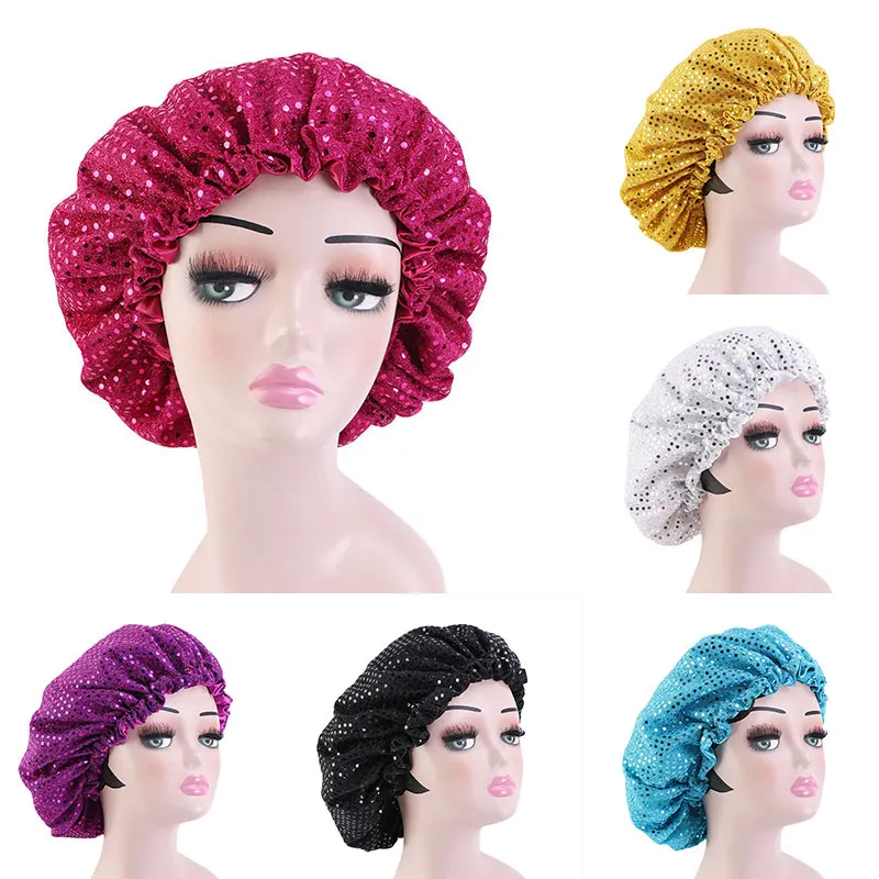 Женская ночная Кепка с блестками тюрбан шляпа для сна элегантная мусульманская