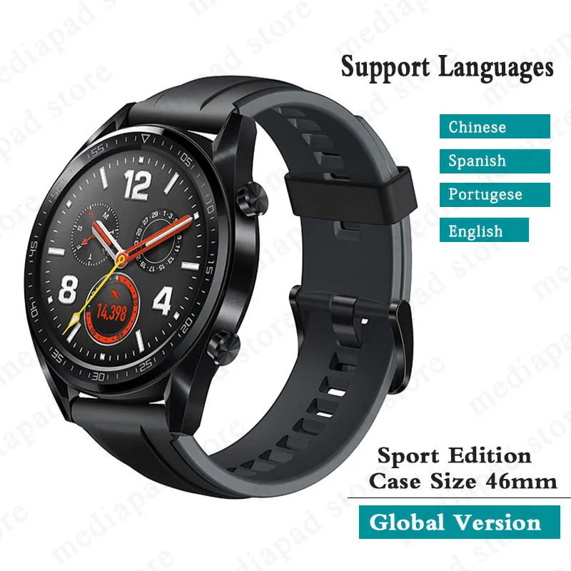 Global black Sport Оригинальные Смарт-часы HuaWei GT, спортивные часы AMOLED, цветной экран, отчет о Heartrate, gps, для плавания, бега, велоспорта, сна, монитор, часы - Цвет: Global black Sport