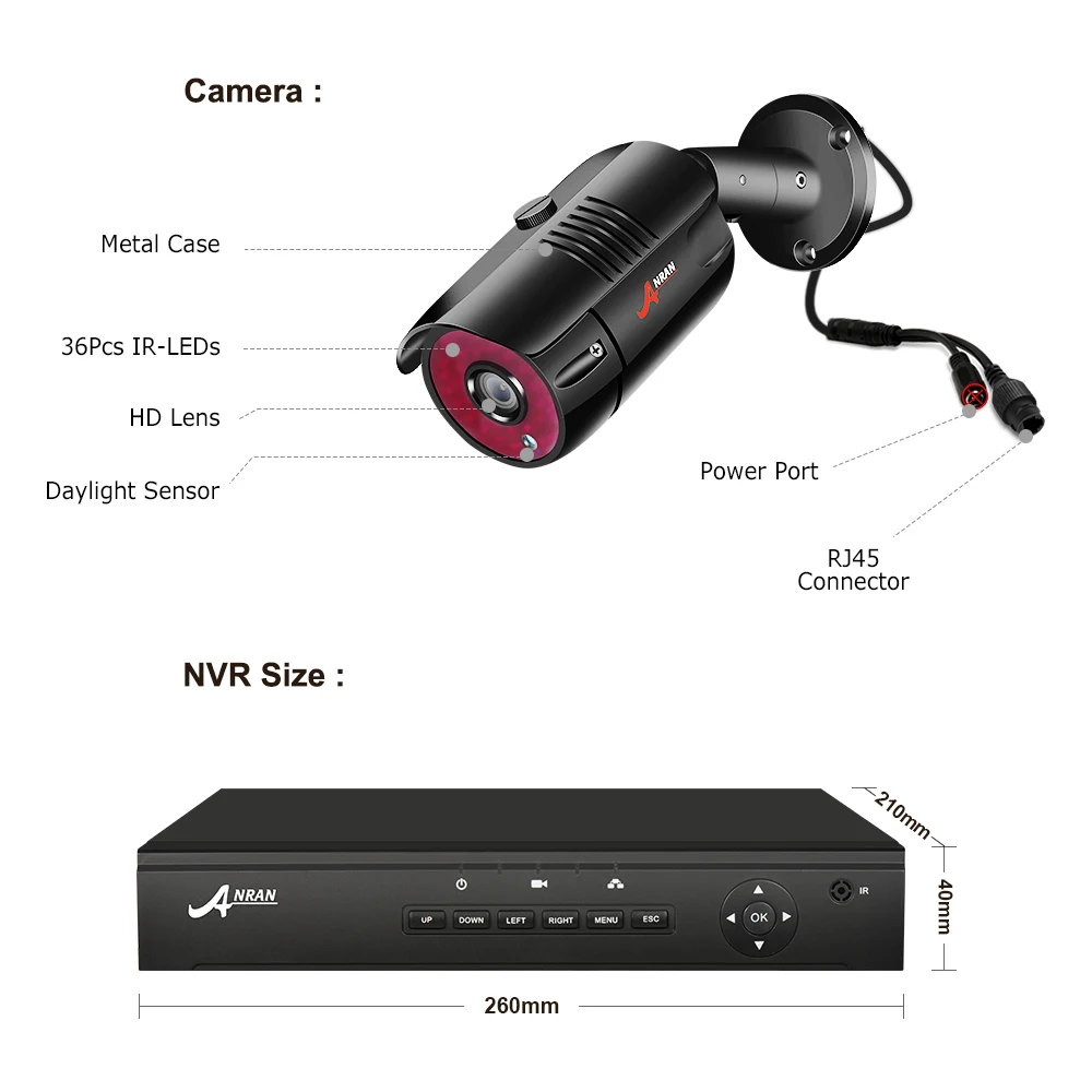 IP-камера ANRAN 2 канала DVR 5 МП HD IP66 | Безопасность и защита