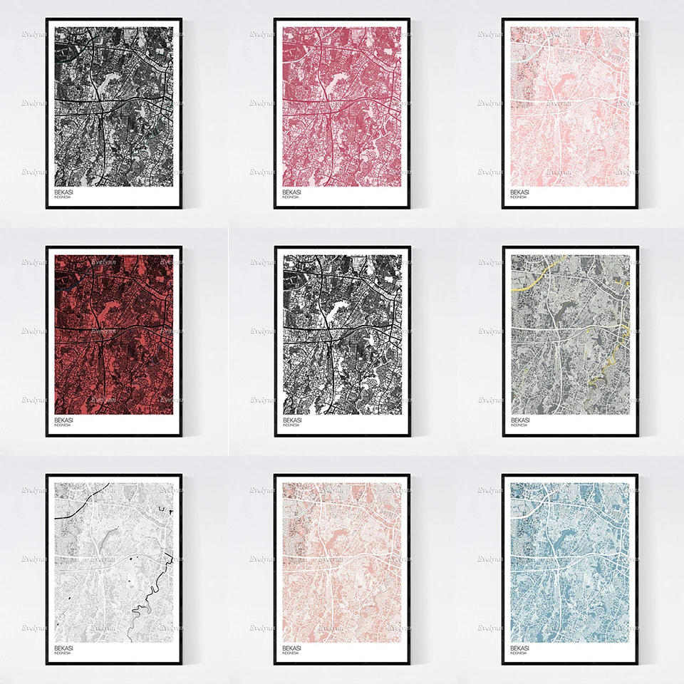 

Bekasi, Indonesia Map Nordic Retro Minimalism Painting Posters and Prints on Canvas Wall Art Modular Pictures Home Decor Gift