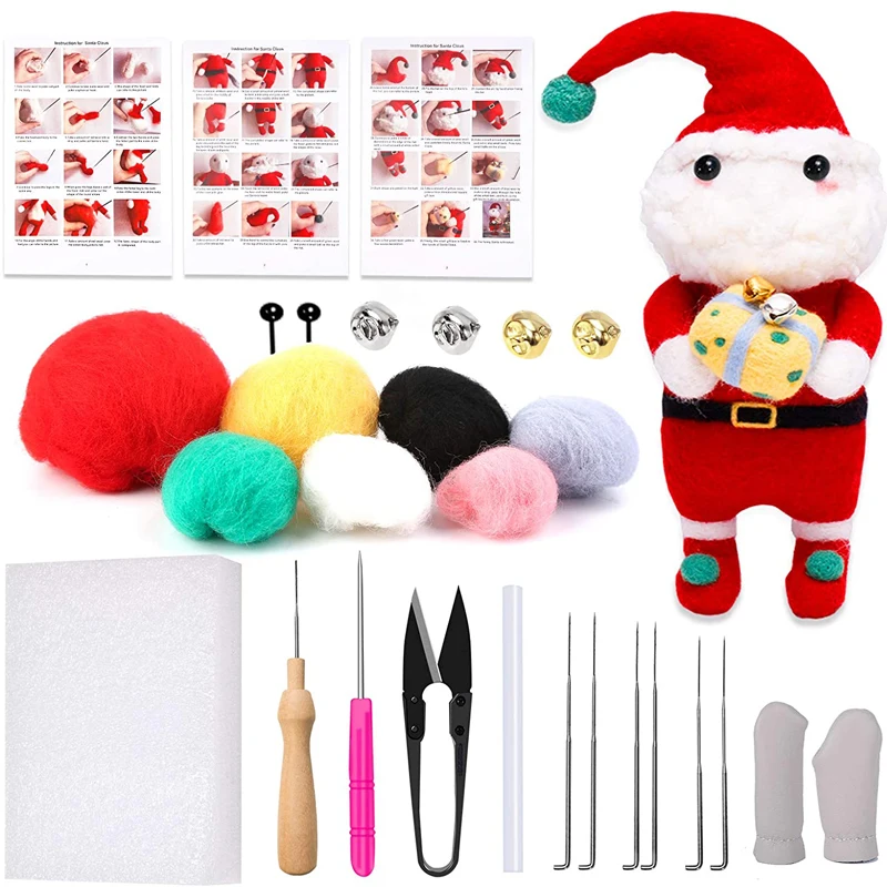 

KAOBUY Christmas Santa Claus Needle Felt Kit Wool Felting Starter With Wool Felting Supplies For HandCraft DIY Felting Set