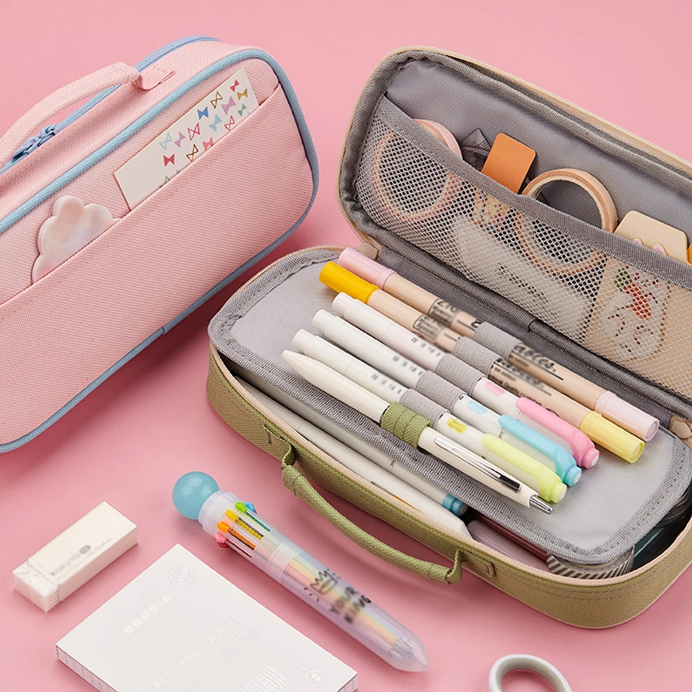 

Pencil Case Big Capacity Canvas Pen Pouch With Zippers Stationery Organizer Storage Office School Gift For Student Multicolor