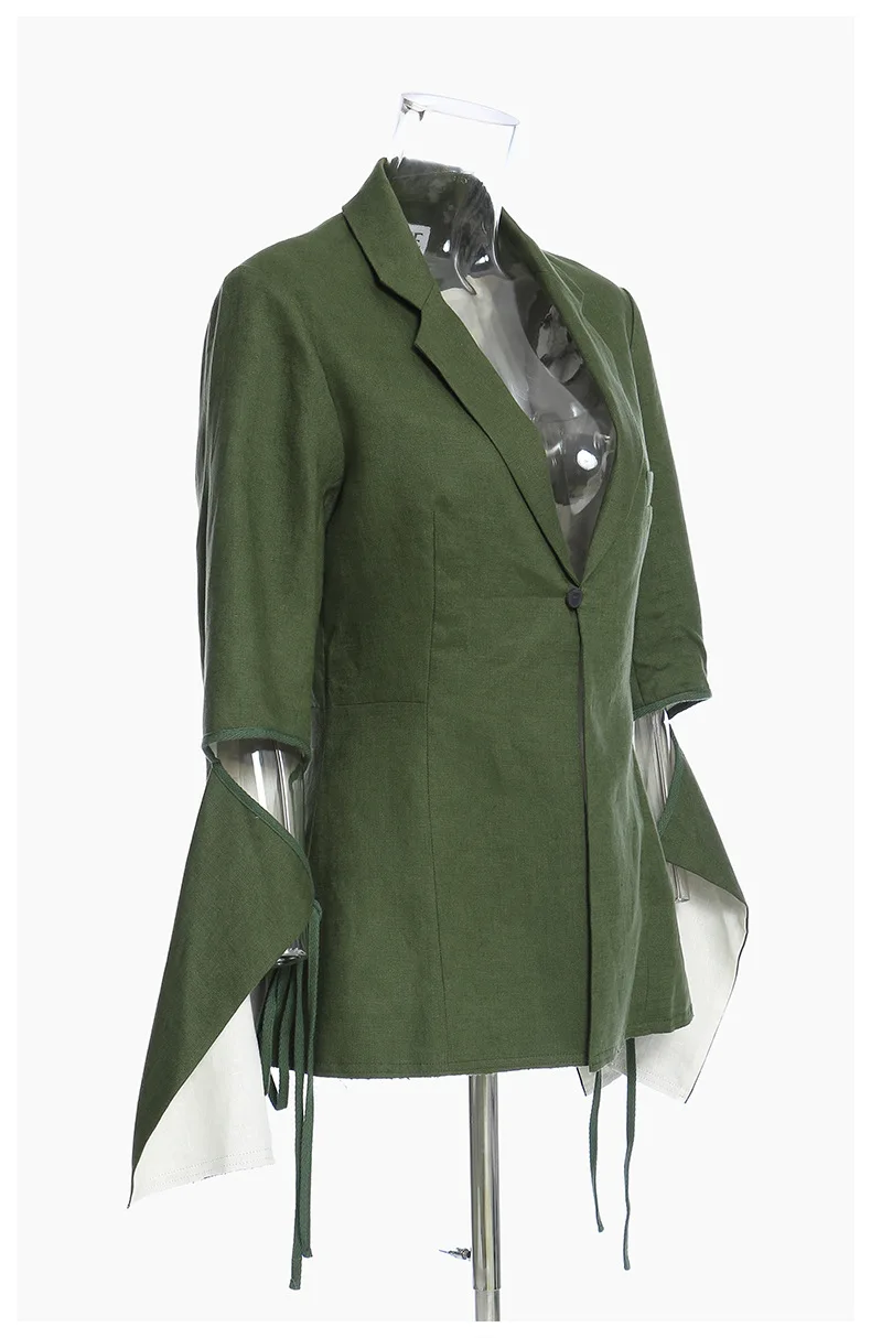 

Green Bandage Irregular Green New Label Long Sleeve Loose Fit Big Size Fashion 2020 Autumn Designer Jacket